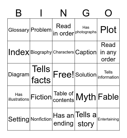 Fiction vs. nonfiction Bingo Card