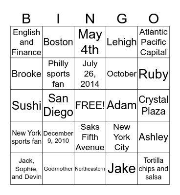 Ashley & Jake Bingo!  Bingo Card