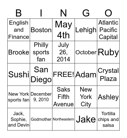 Ashley & Jake Bingo!  Bingo Card