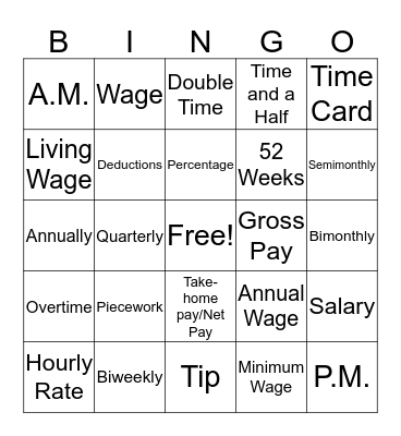 Financial Math Bingo Card