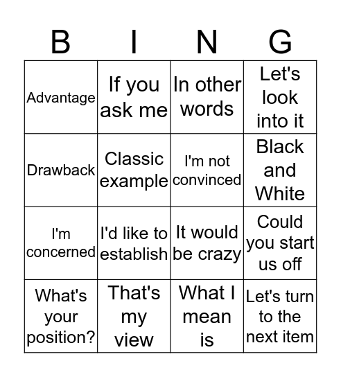 Making Decisions Bingo Card