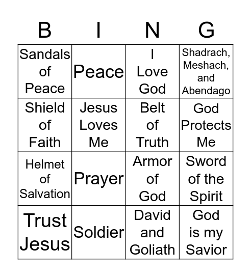 Armour of God Bingo Card