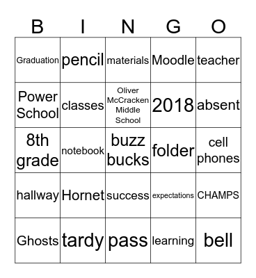 8th Grade Advisory Bingo Card