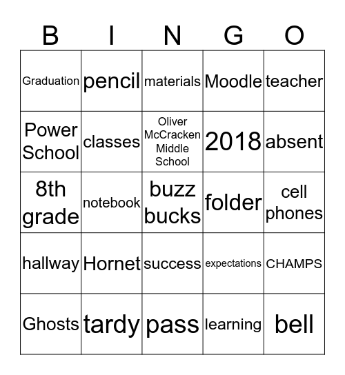 8th Grade Advisory Bingo Card