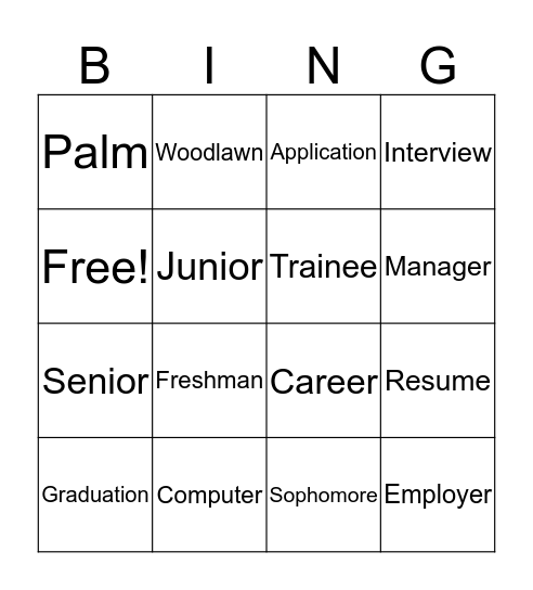 Welcome to Career Prep Bingo Card