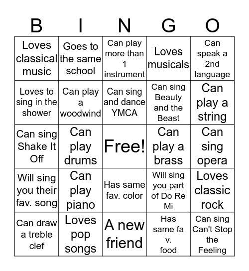 Music Center Bingo! Bingo Card