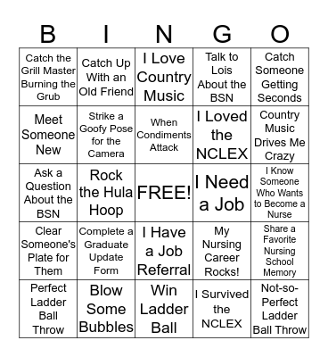 Nursing Alumni BBQ Bingo Card