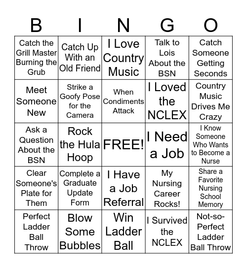 Nursing Alumni BBQ Bingo Card