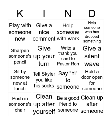 Acts of Kindness Bingo Card