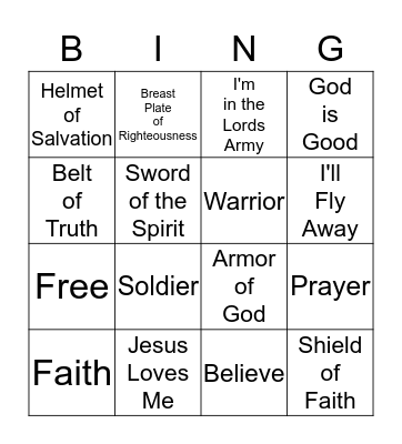 ARMOR OF GOD Bingo Card