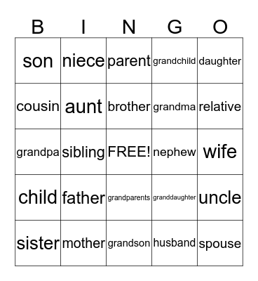 Family Bingo Card