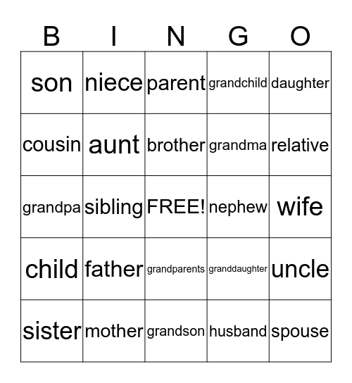 Family Bingo Card