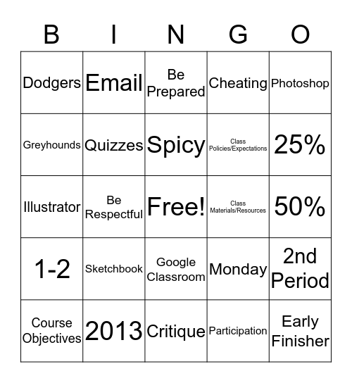 Syllabus Bingo Card
