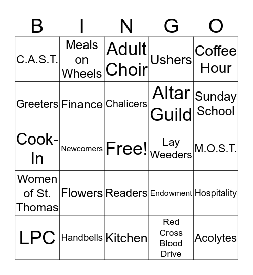 St. Thomas Ministries Bingo Card