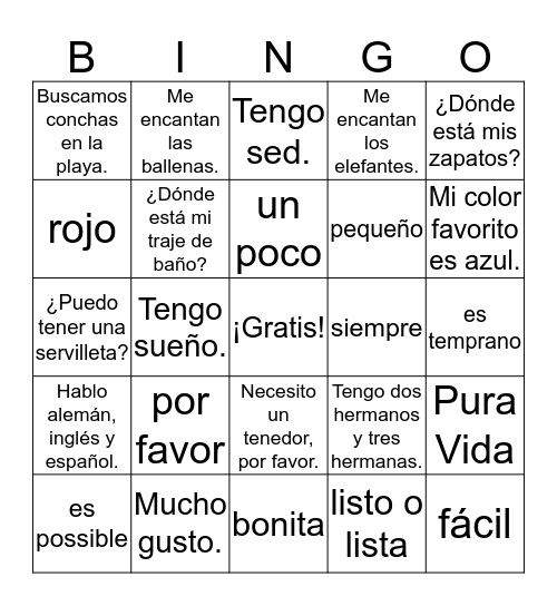 El Bingo de la familia Sundance Bingo Card