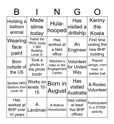 BHP Bingo Card