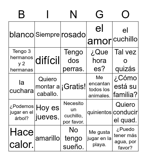 Bingo de la familia Sundance Bingo Card