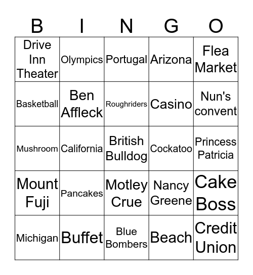 Lozinski Reunion 2017 Bingo Card
