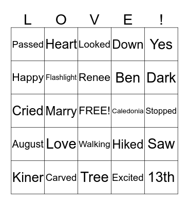Bridal Shower Bingo Card