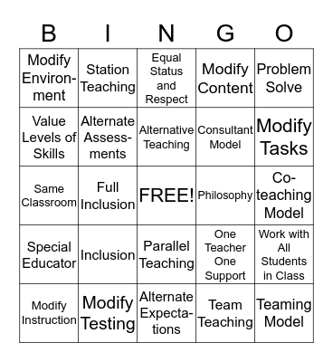 Inclusion BINGO Card