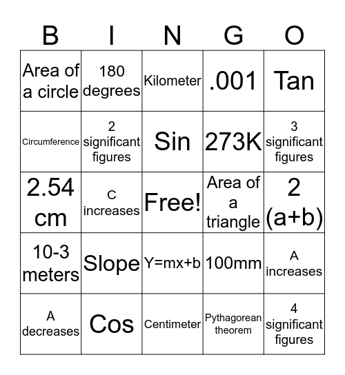 Physics  Bingo Card