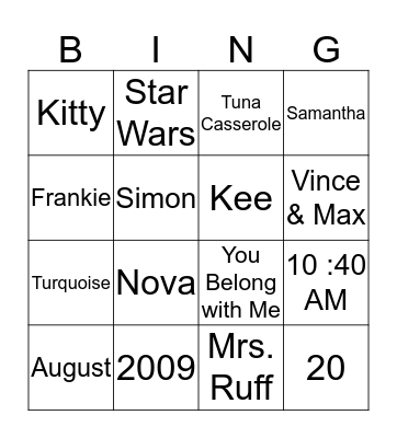 Kennedy's BINGO Card