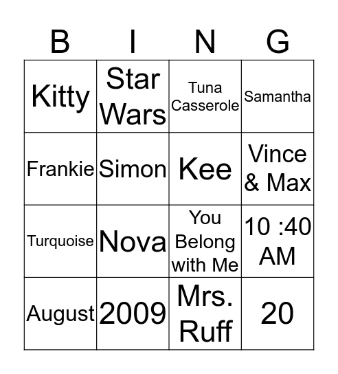 Kennedy's BINGO Card