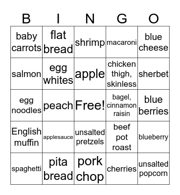 Low Phosphorus Foods Bingo Card