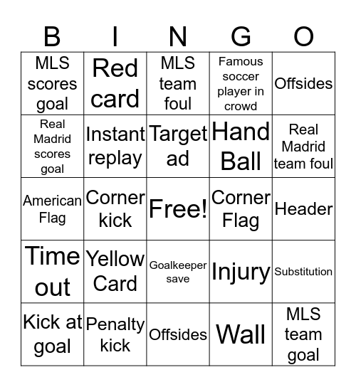 MLS all-star Game  Bingo Card