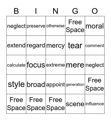 Vocabulary Bingo Card