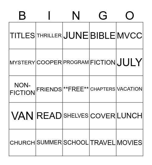 SUMMER READING PROGRAM Bingo Card