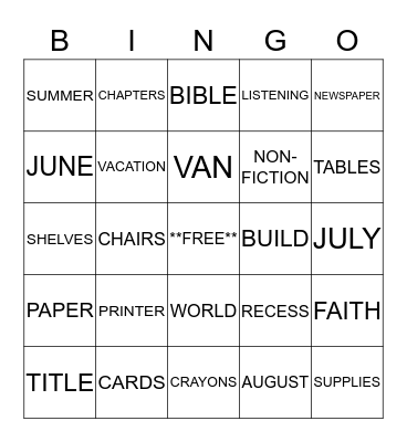 SUMMER READING PROGRAM Bingo Card