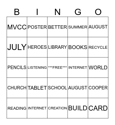 SUMMER READING BINGO Card