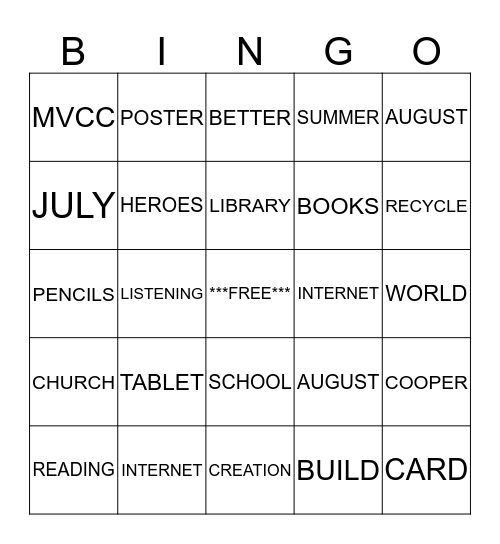 SUMMER READING BINGO Card