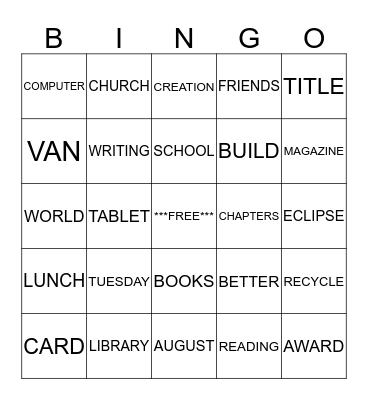 SUMMER READING BINGO Card