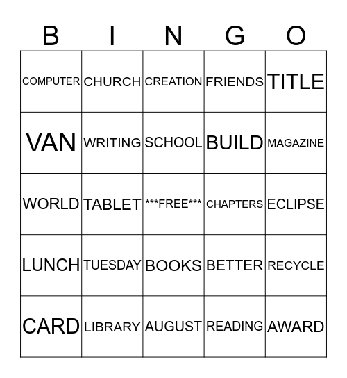 SUMMER READING BINGO Card