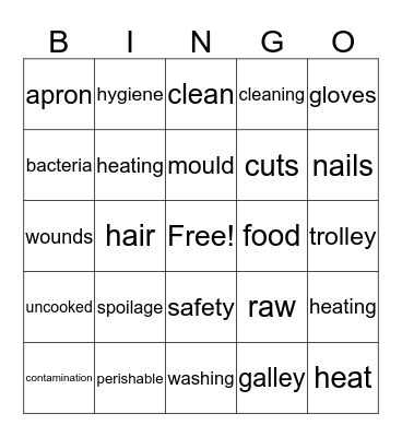 Food Hygeine Bingo Card