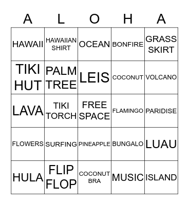 LUAU BINGO Card