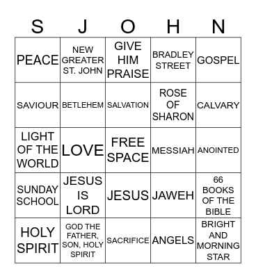 ST. JOHN BINGO Card