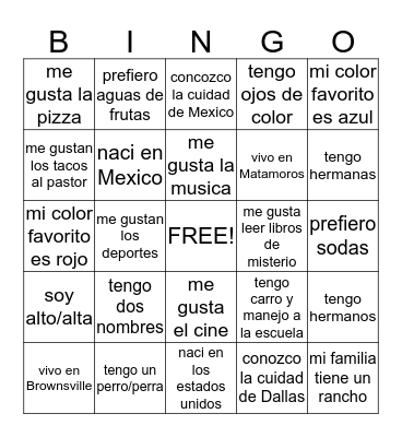 Bienvenido a Espanol II Bingo Card