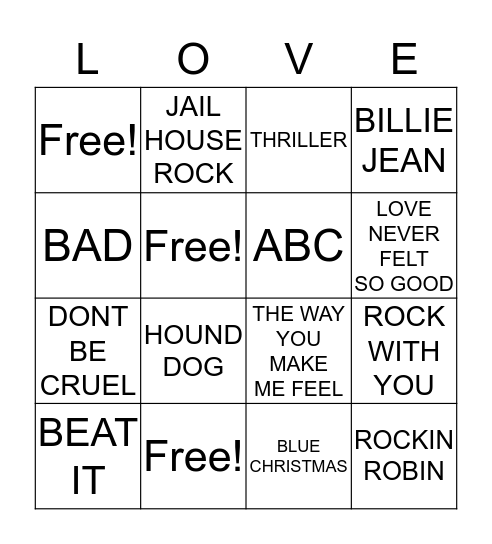 MICHAEL & ELVIS Bingo Card