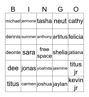 family bingo  Bingo Card