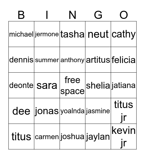 family bingo  Bingo Card