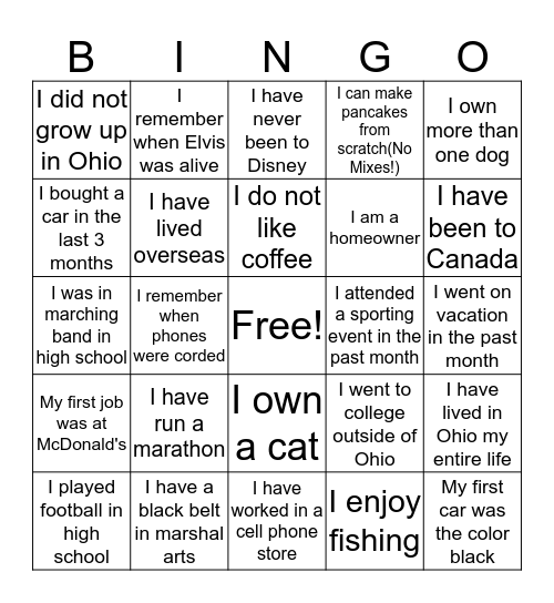 Find Me! Bingo Card
