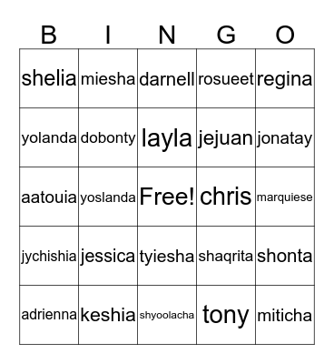 family bingo  Bingo Card