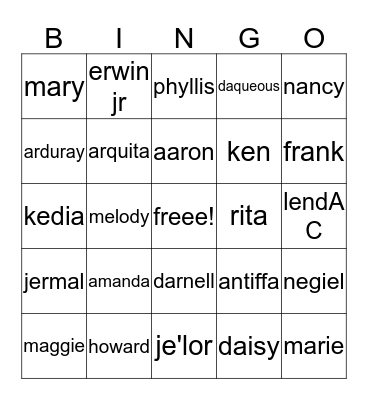 family bingo  Bingo Card