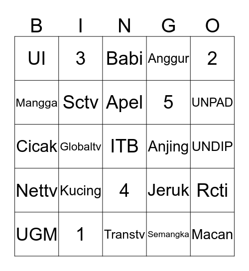 punya Ronse Bingo Card