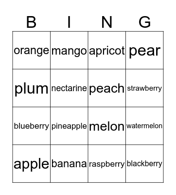 Fruit Bingo  Bingo Card