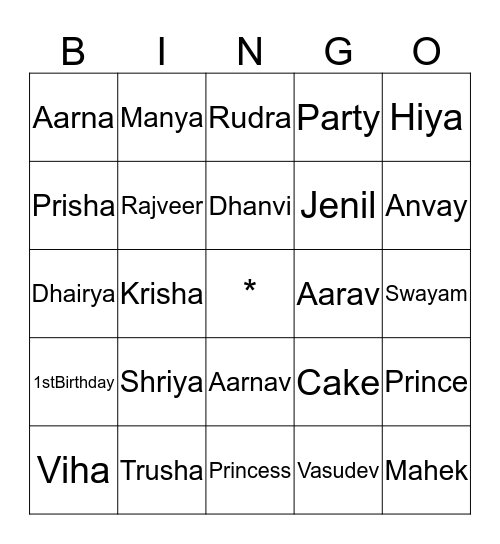 Shriya's 1st Birthday celebration Bingo Card