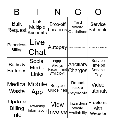 Self-Service Bingo! Bingo Card